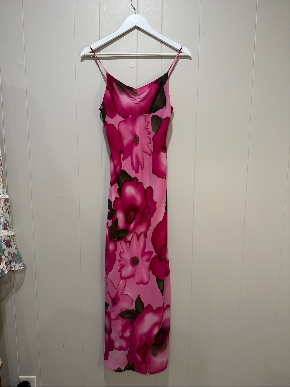 Bright Magenta & Light Pink Floral Slip Dress